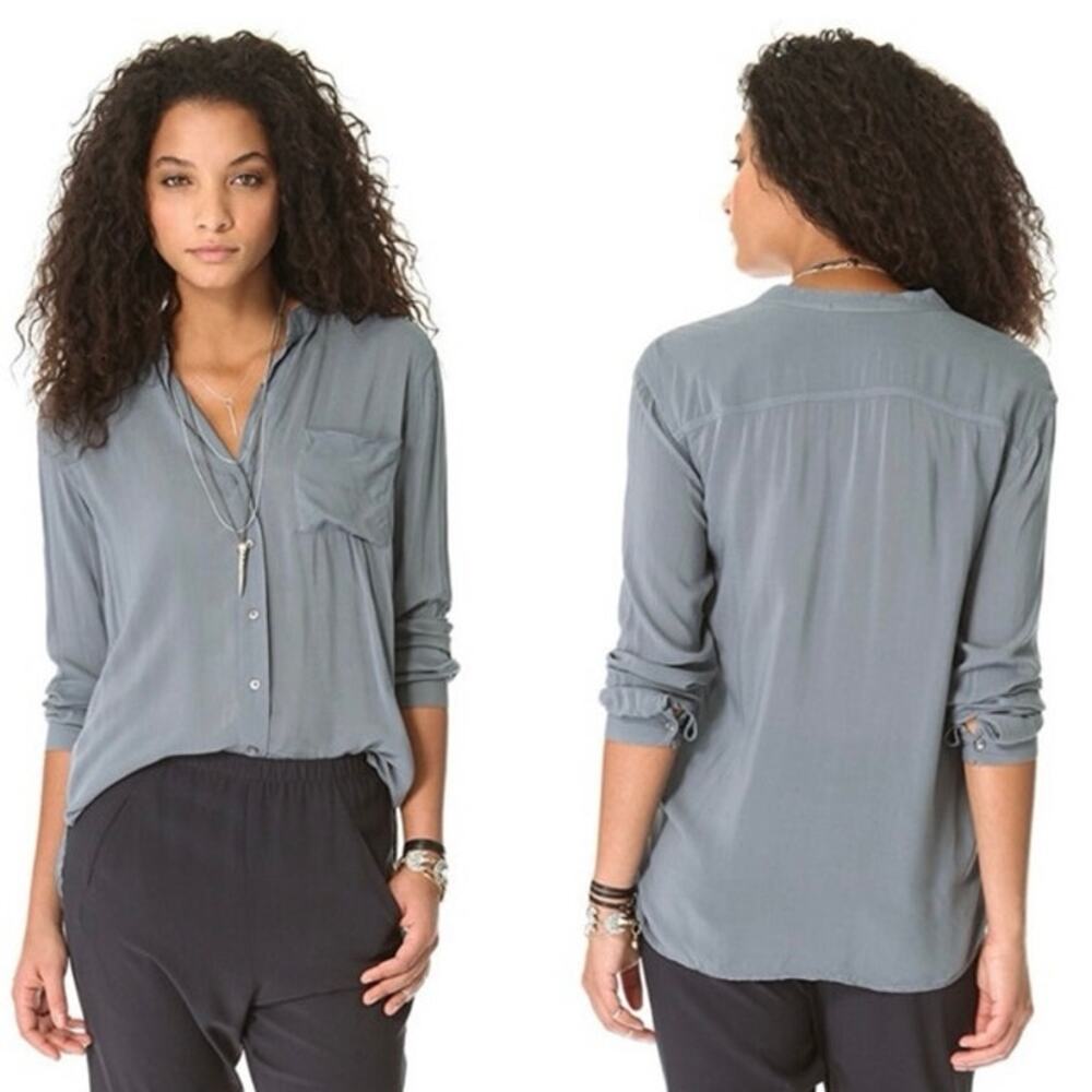 JAMES PERSE Collarless Pocket Shirt Size 4 XL Viscose Ore Gray